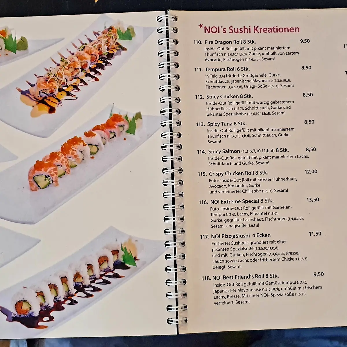 Speisekarte, NOI Restaurant