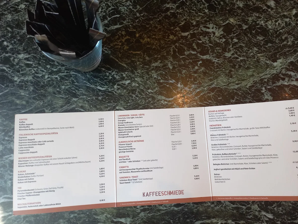 Speisekarte, Kaffeeschmiede
