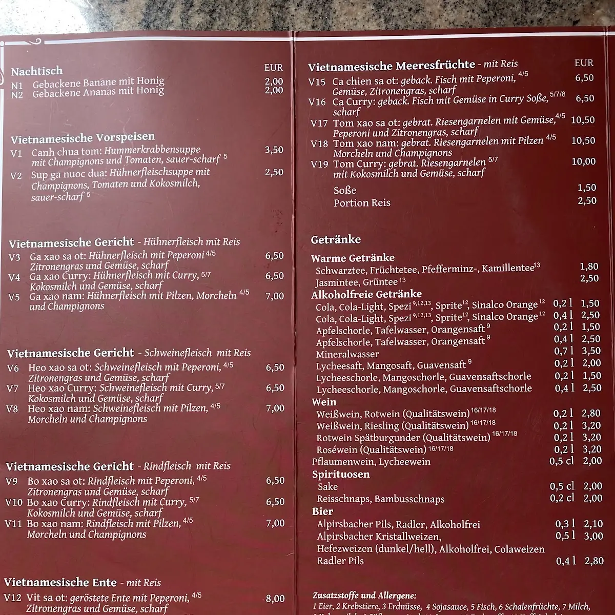 Speisekarte, Panda Hoa Ho