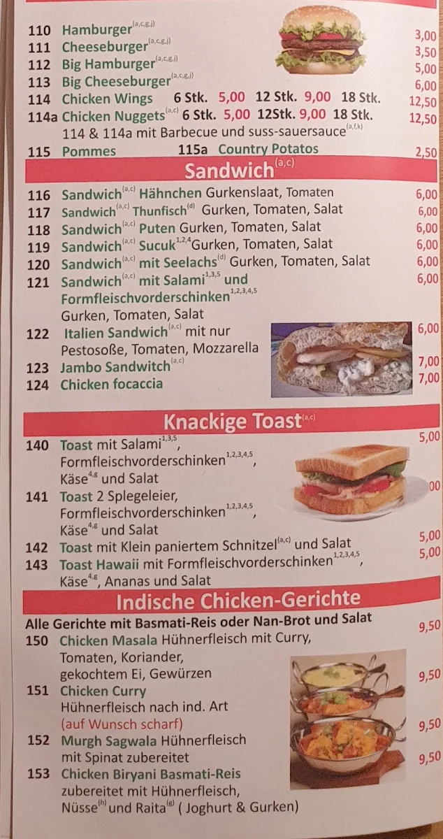 Speisekarte, Pizzeria Sun Frankfurt