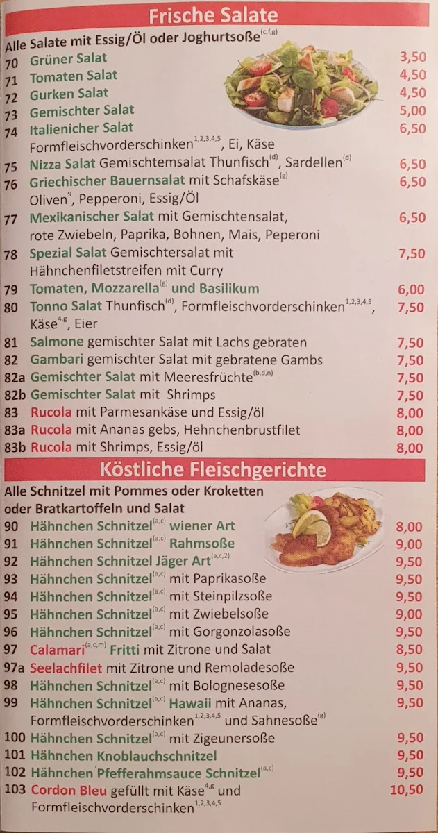 Speisekarte, Pizzeria Sun Frankfurt