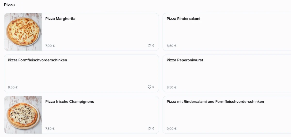 Speisekarte, Pizzeria Sun Frankfurt