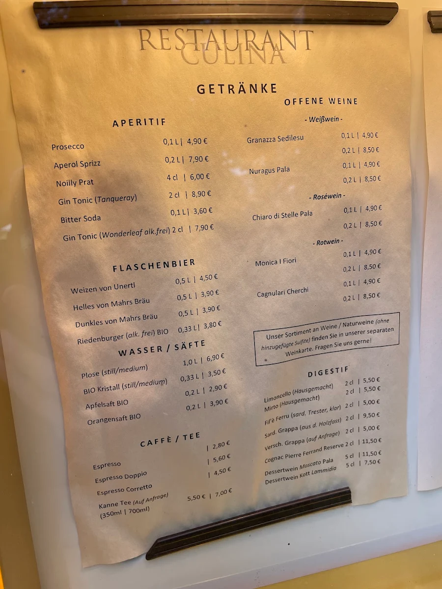 Speisekarte, CULINA