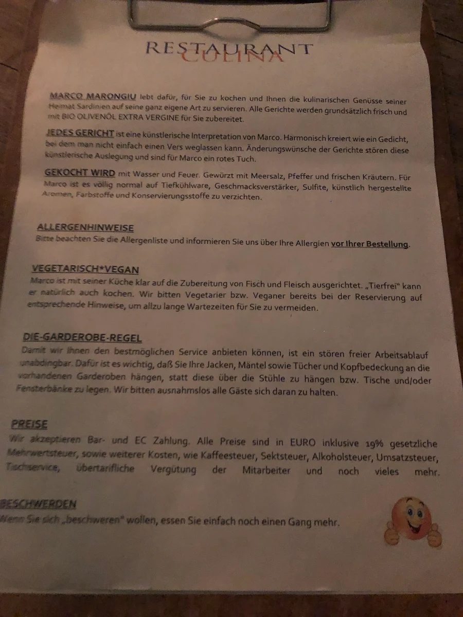 Speisekarte, CULINA