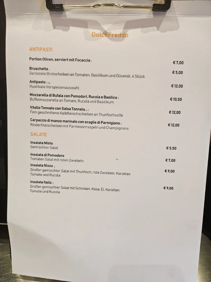 Speisekarte, DolceFreddo