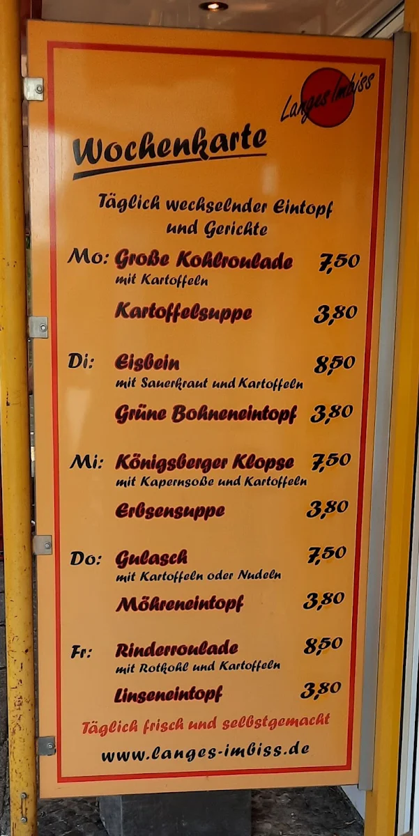 Speisekarte, Lange's Imbiss