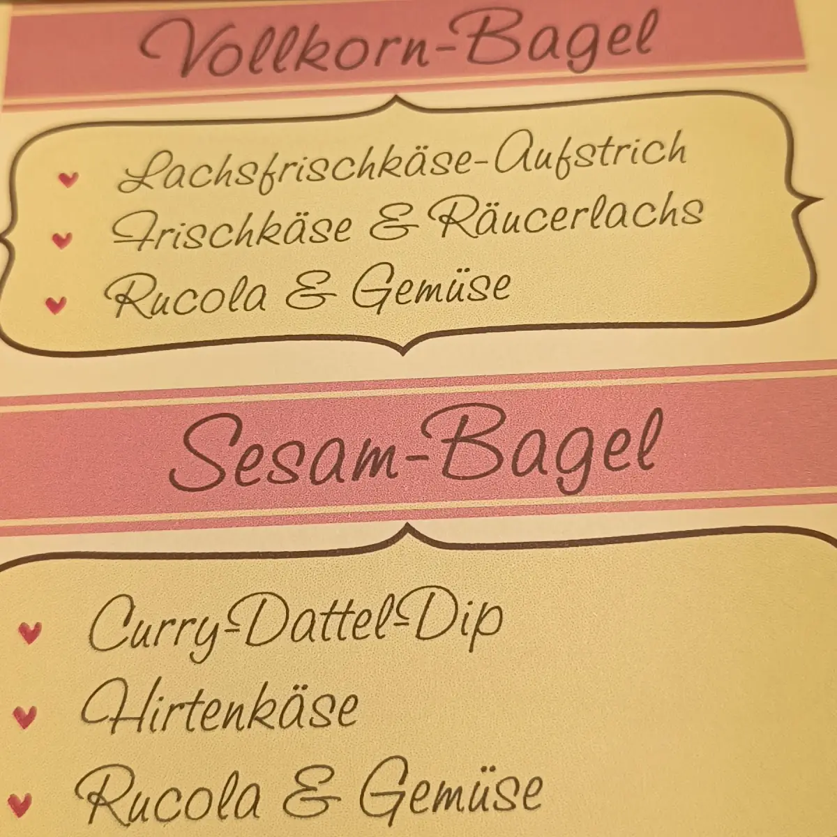 Speisekarte, süßes eck