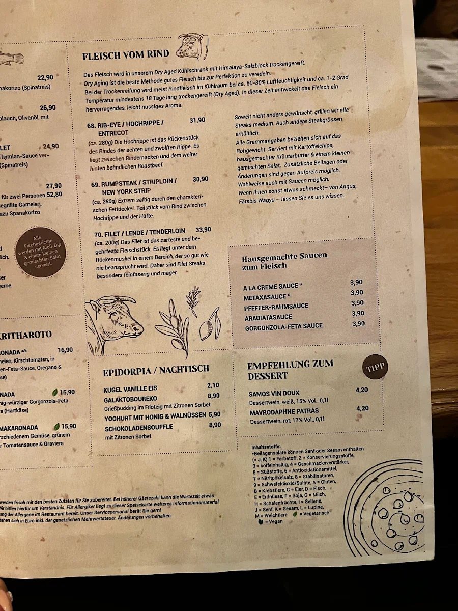 Speisekarte, Yamas GastroBar