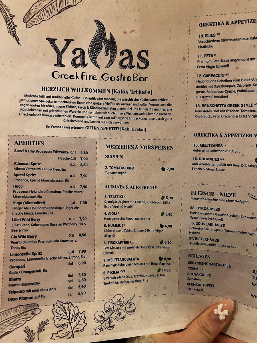 Speisekarte, Yamas GastroBar