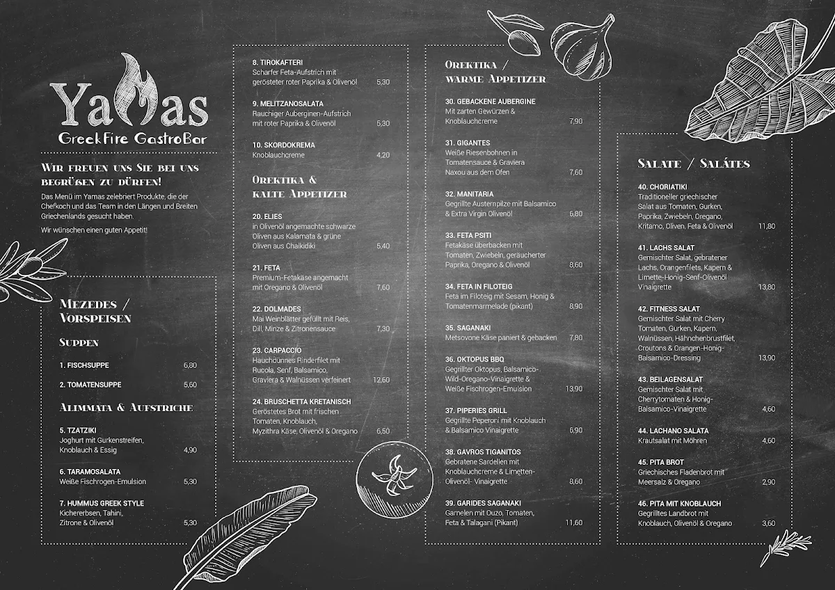 Speisekarte, Yamas GastroBar