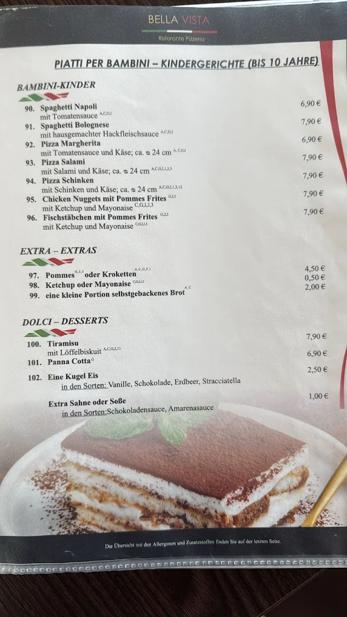 Speisekarte, Bella Vista