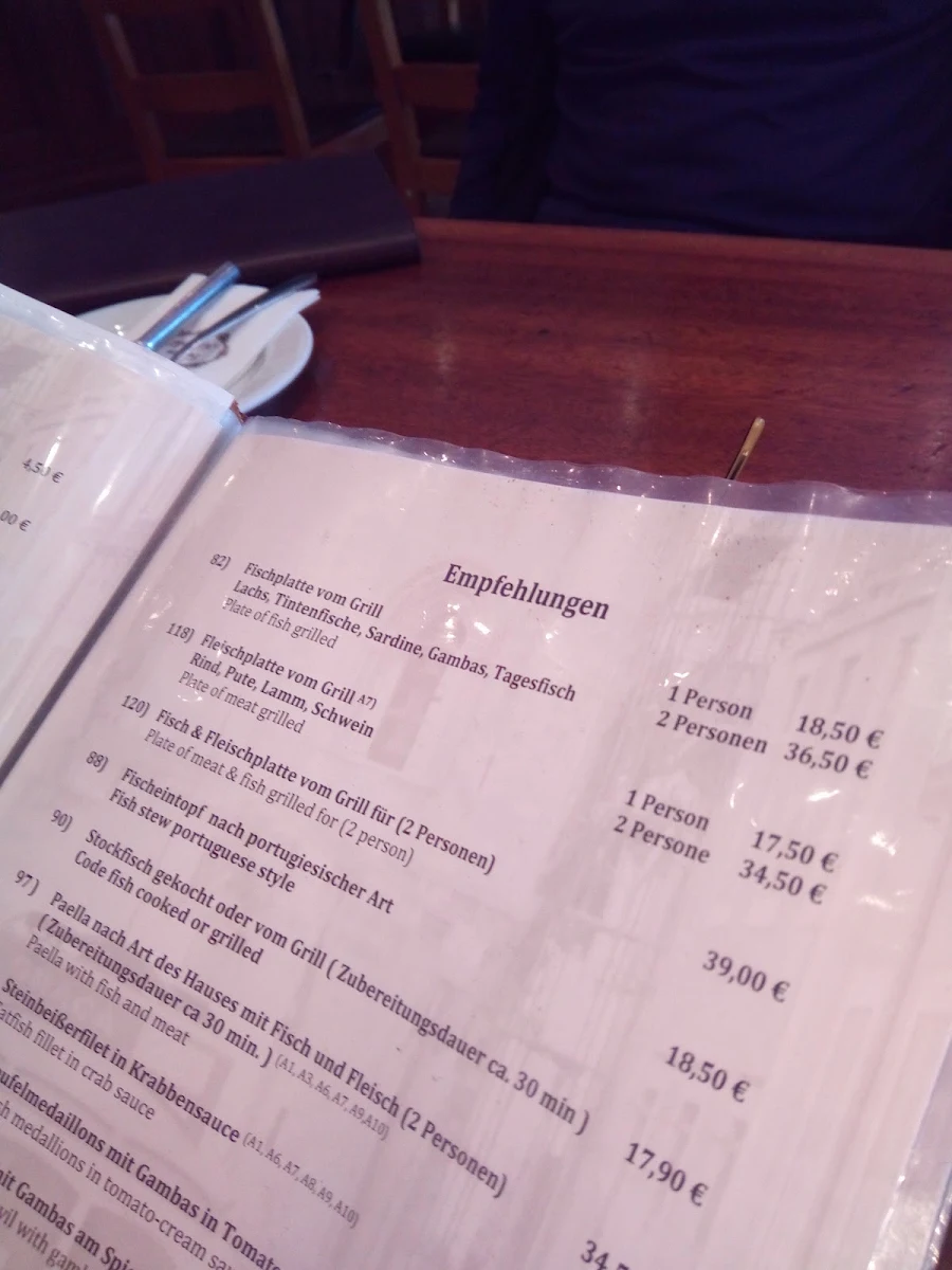 Speisekarte, Restaurant Casa Madeira