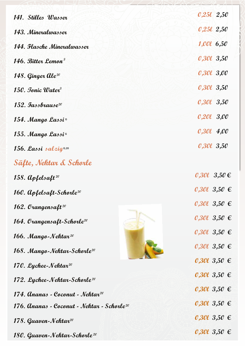 Speisekarte, Amaal Restaurant Indisch