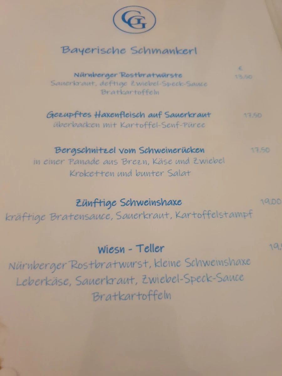 Speisekarte, Grothenns Gasthaus