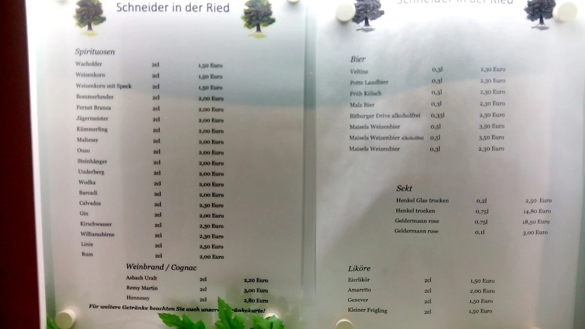 Speisekarte, Schneider in der Ried