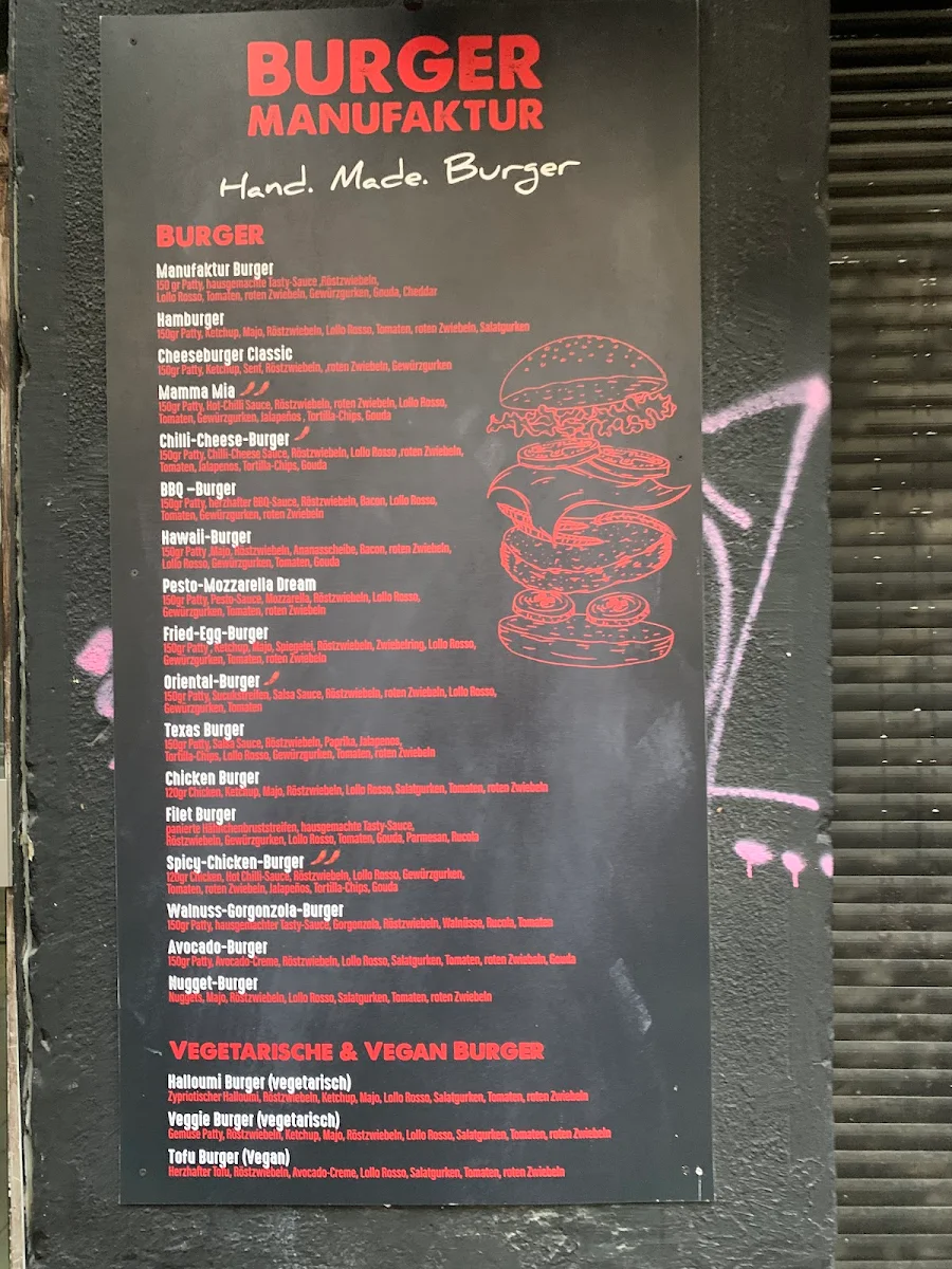 Speisekarte, Burger Manufaktur