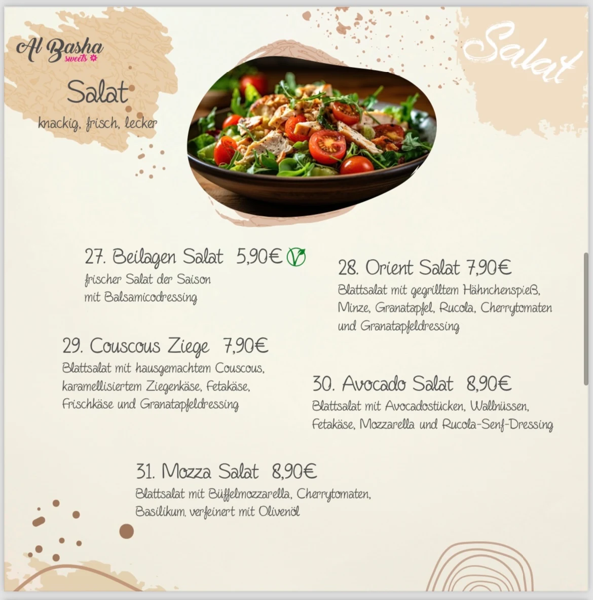 Speisekarte, Al Basha Sweets