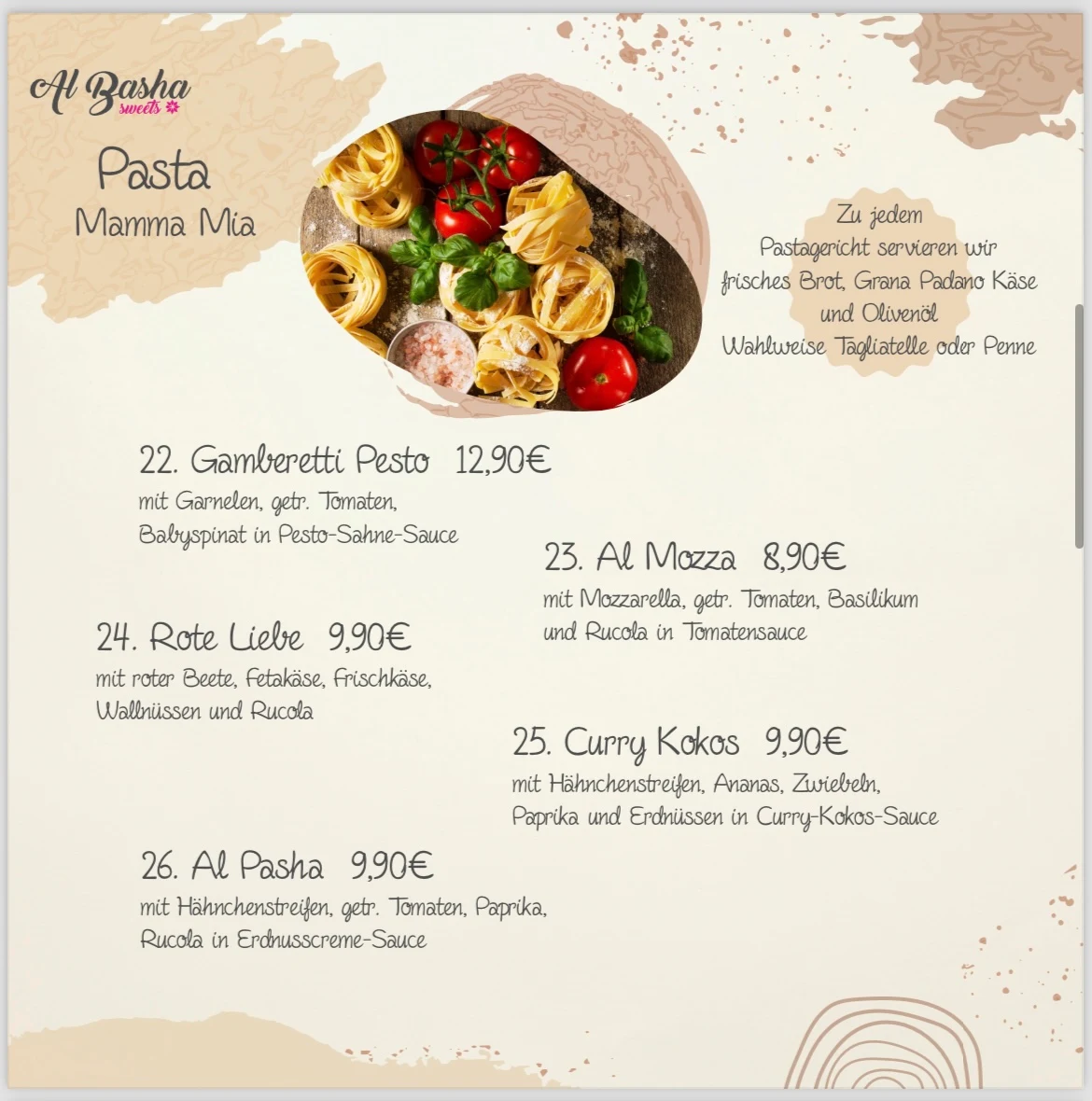 Speisekarte, Al Basha Sweets