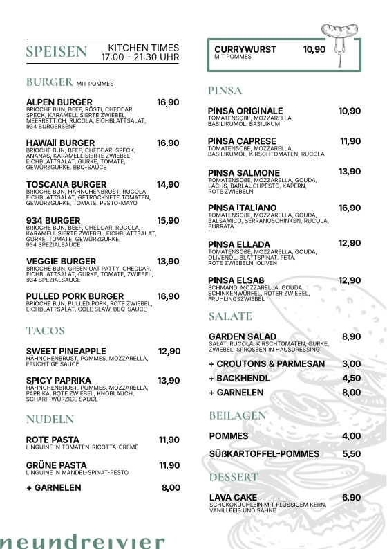 Speisekarte, 934 beachbar & lounge