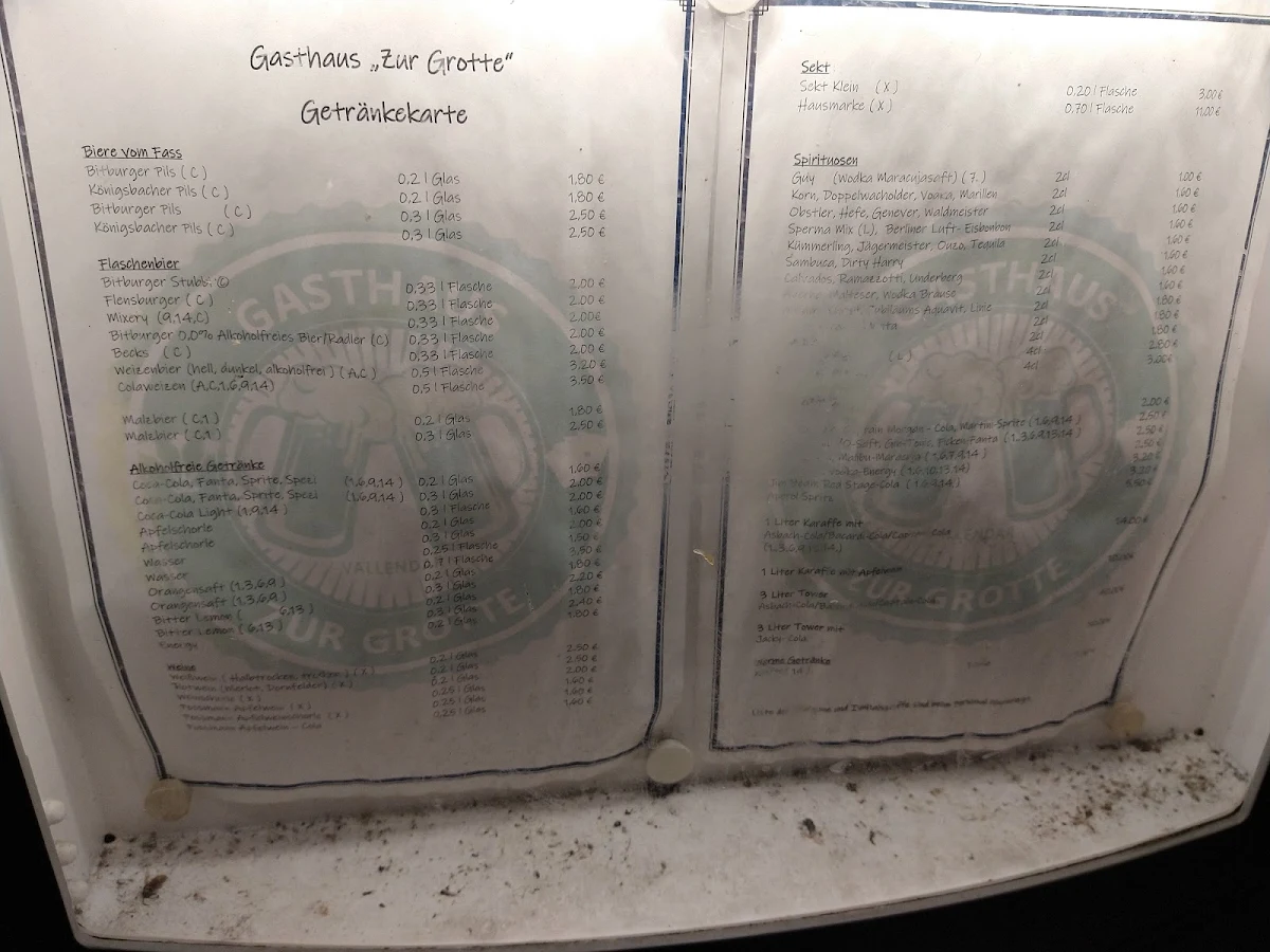 Speisekarte, Zur Grotte
