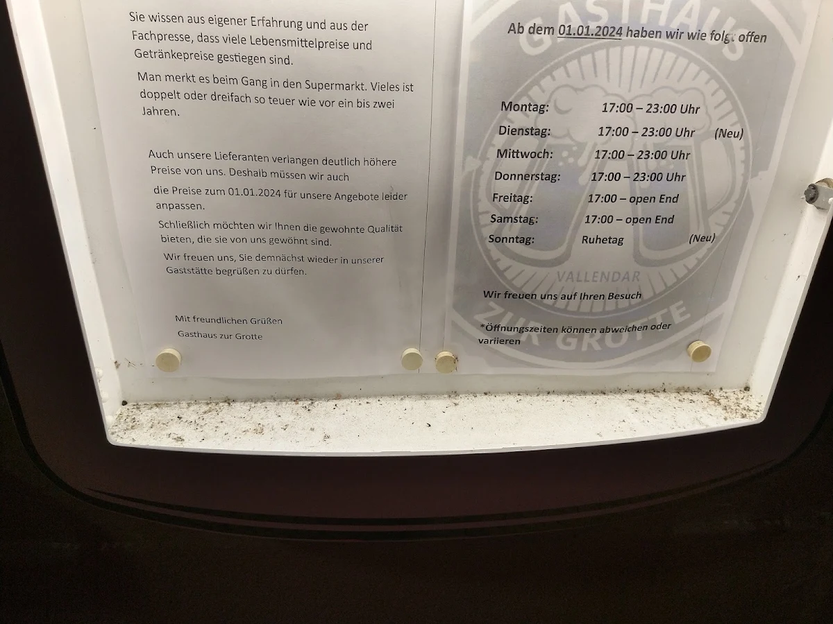 Speisekarte, Zur Grotte