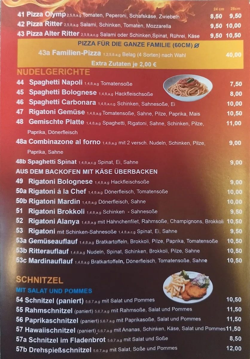 Speisekarte, Imbiss Zum Ritter