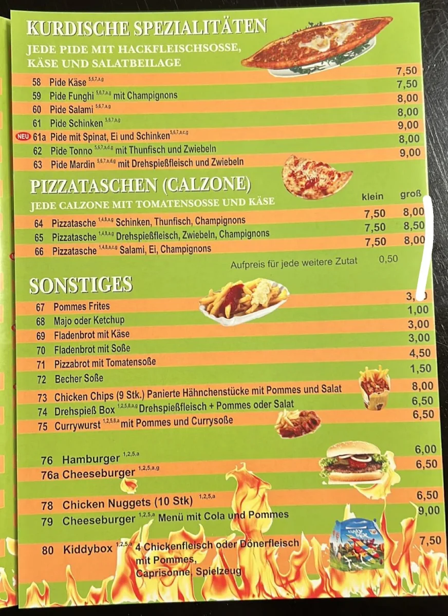 Speisekarte, Imbiss Zum Ritter