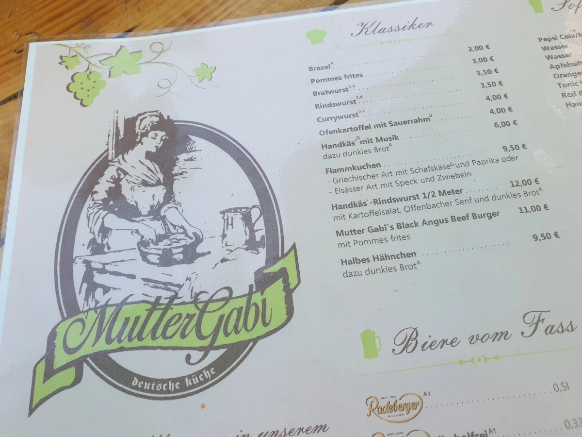 Speisekarte, Mutter Gabi - Biergarten