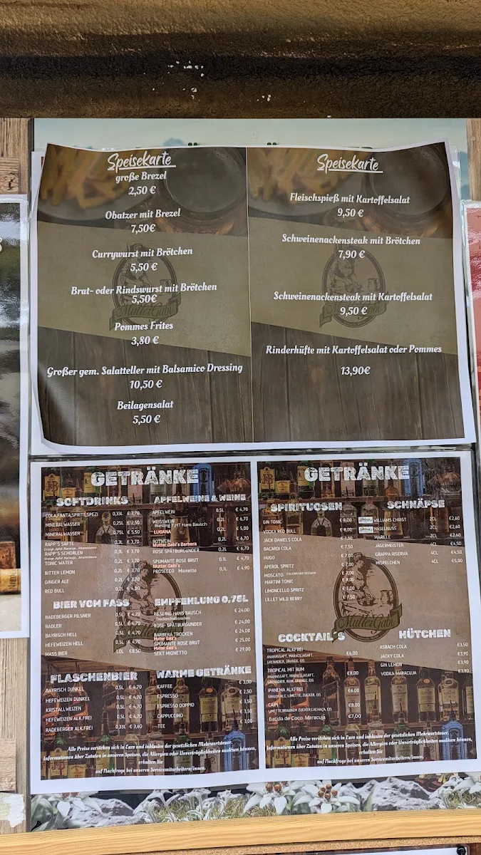 Speisekarte, Mutter Gabi - Biergarten