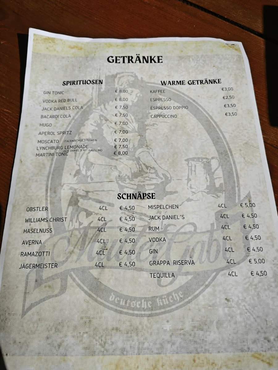 Speisekarte, Mutter Gabi - Biergarten