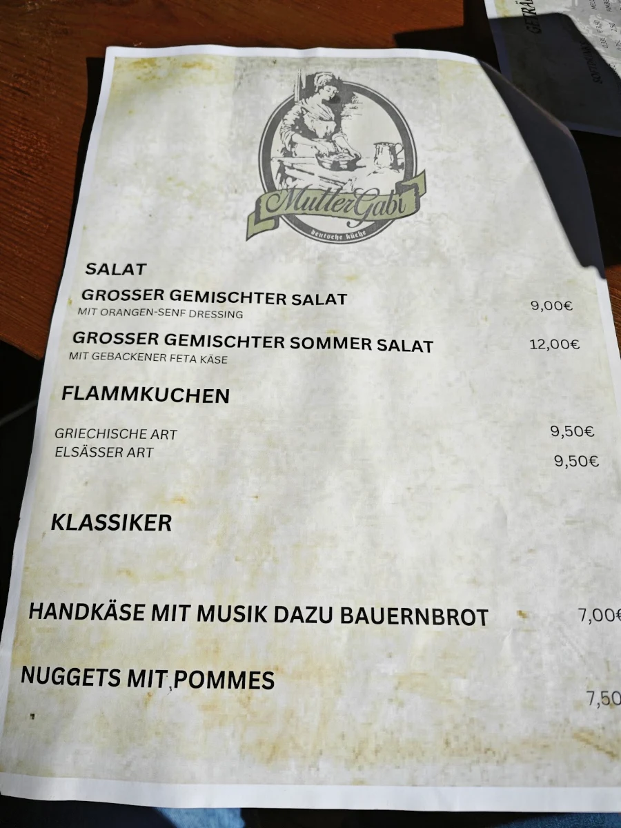 Speisekarte, Mutter Gabi - Biergarten