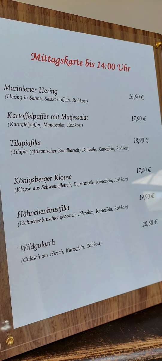 Speisekarte, Orangerie am Schloß Altdöbern