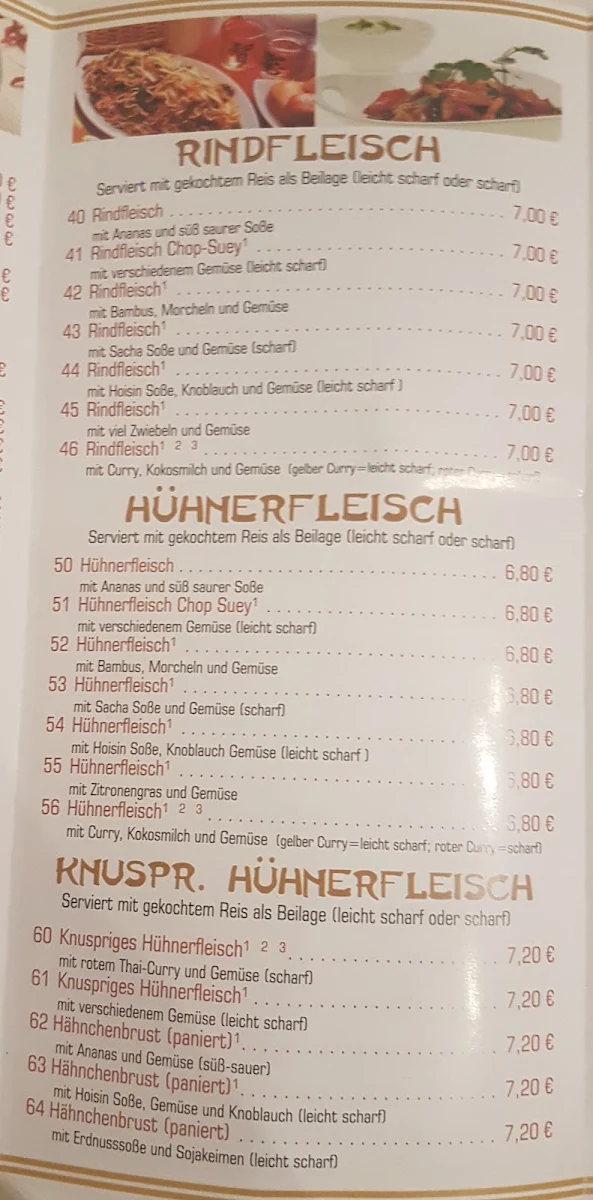 Speisekarte, Asia Spezialität Thi Lan Doan