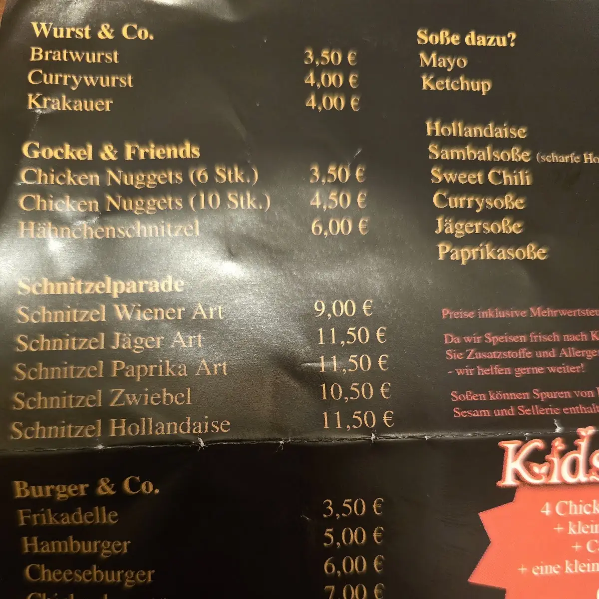 Speisekarte, ESS KLASSE - Der Imbiss vor Fredos Reifenservice