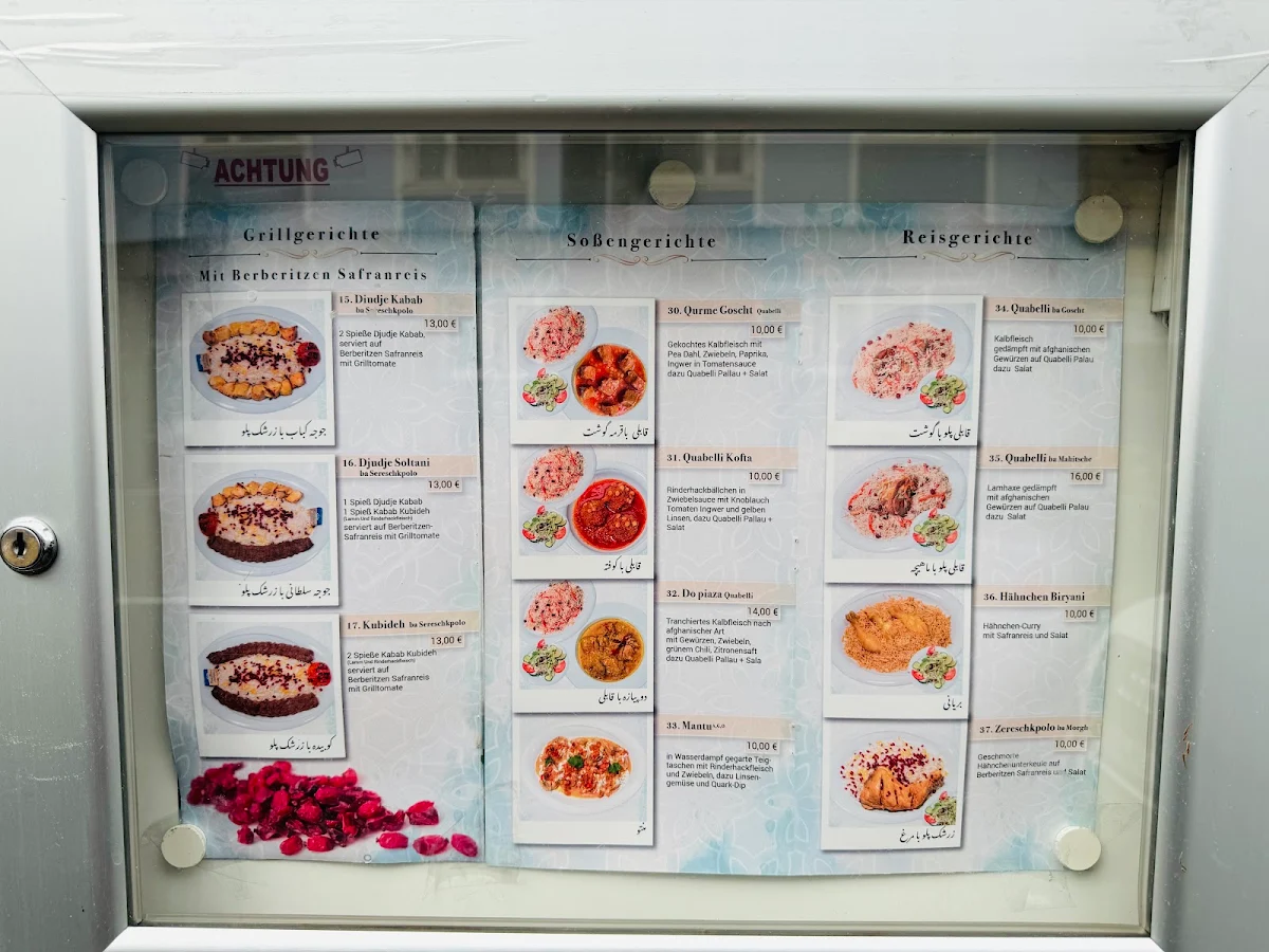 Speisekarte, Madina Restaurant Afghanische und Persische Küche