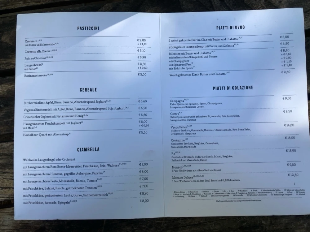 Speisekarte, Cafe Kaiserbau