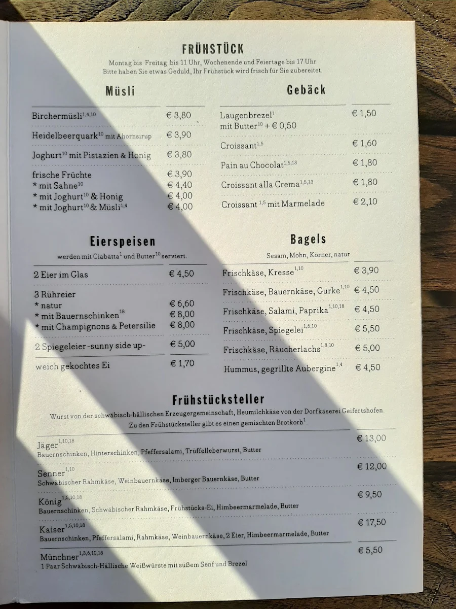 Speisekarte, Cafe Kaiserbau
