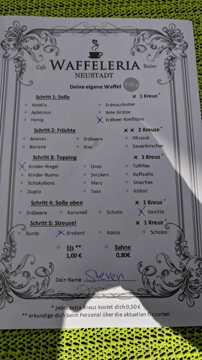 Speisekarte, Waffeleria im Klemmhof