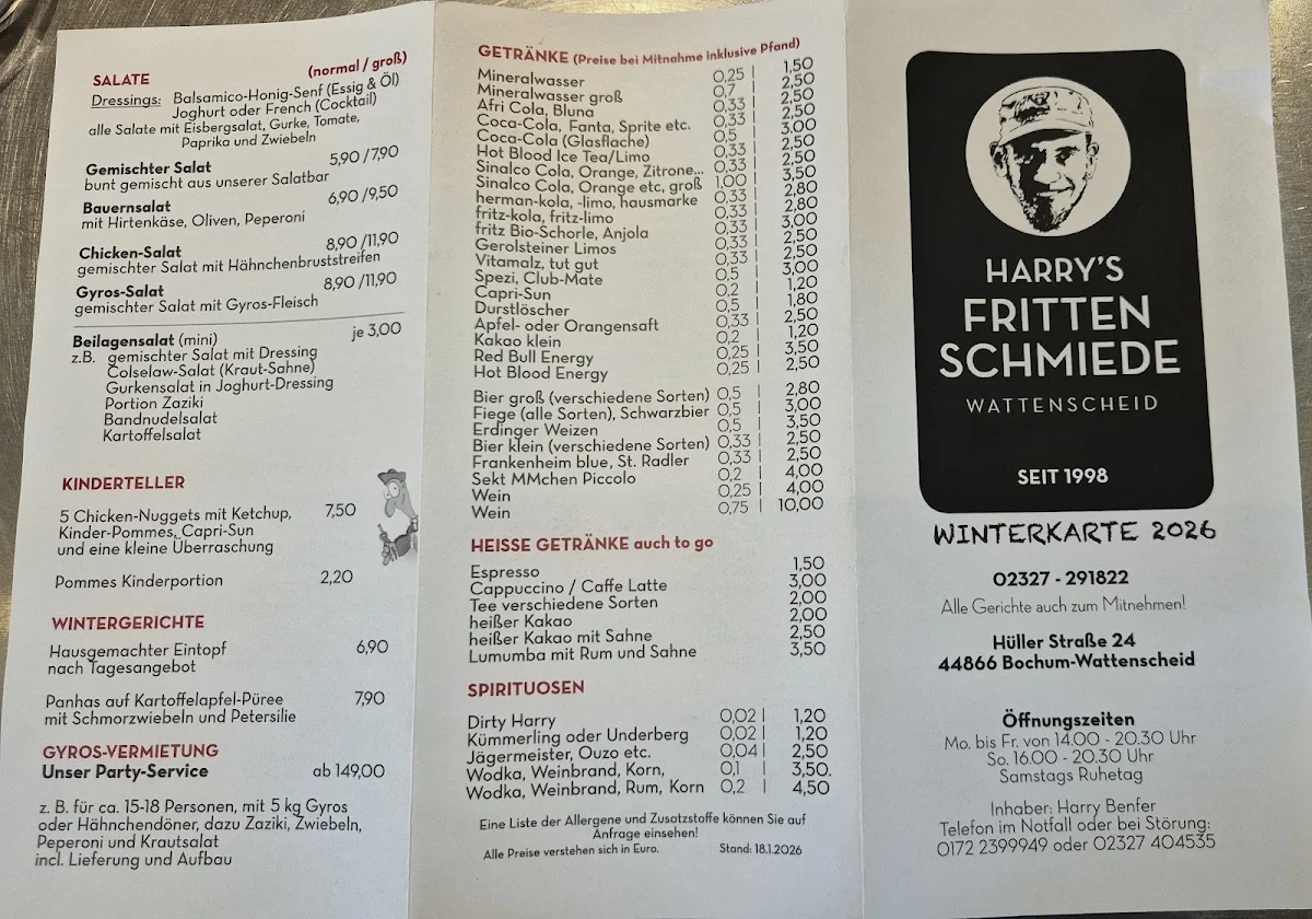 Speisekarte, Harry's Frittenschmiede