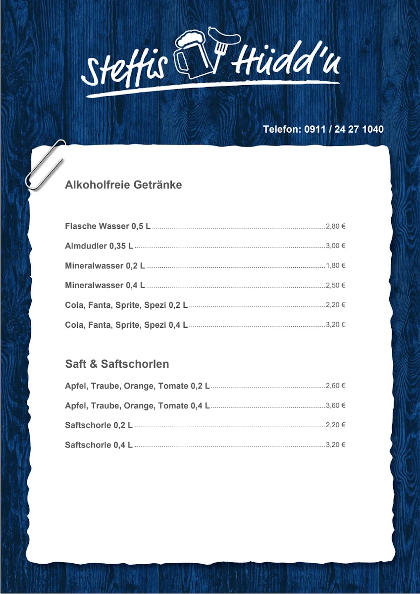 Speisekarte, Steffi`s Hüdd`n