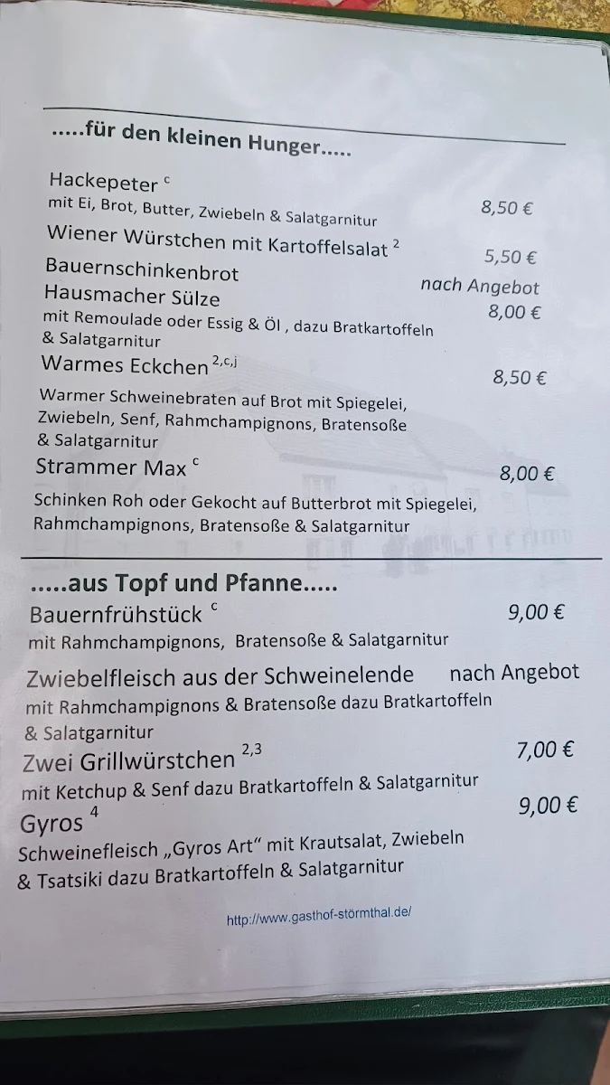 Speisekarte, Gasthof Störmthal