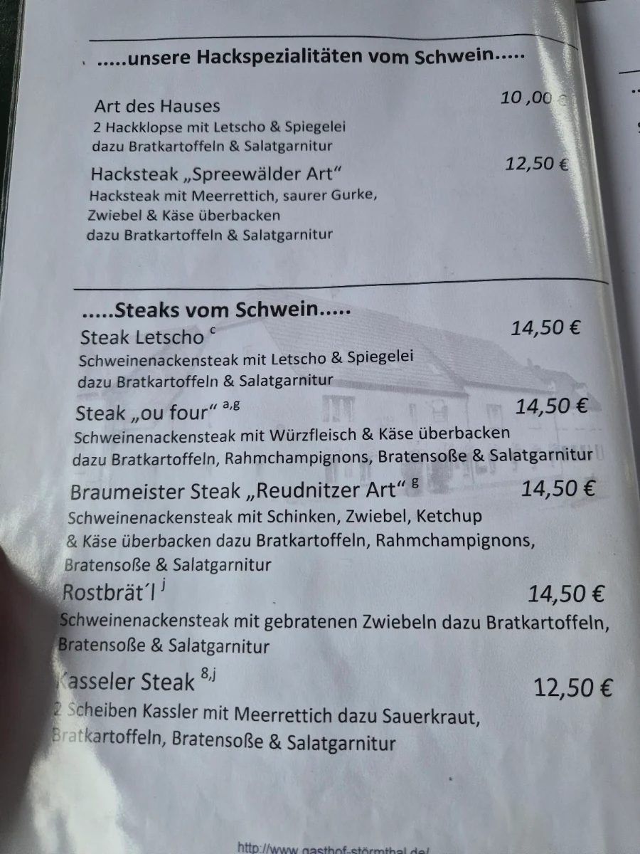 Speisekarte, Gasthof Störmthal