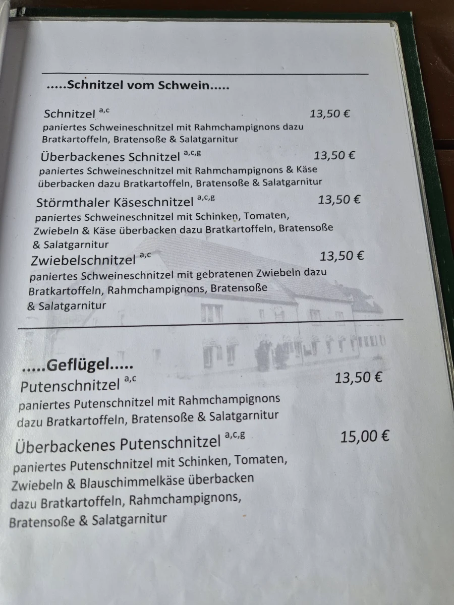 Speisekarte, Gasthof Störmthal