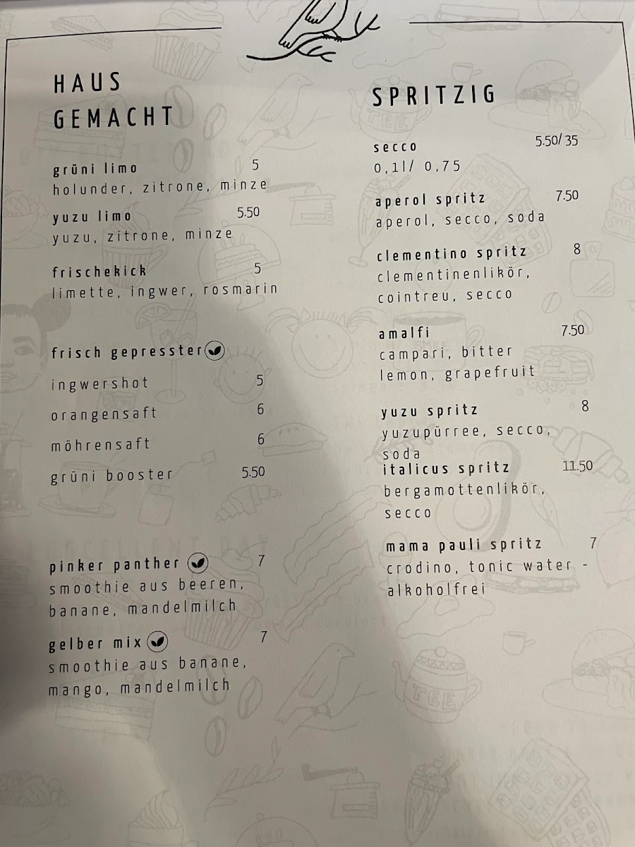 Speisekarte, Grünstolz Café