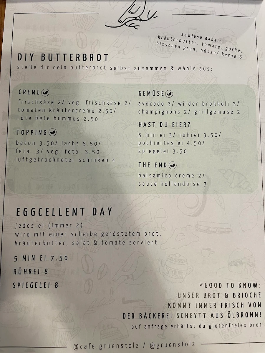 Speisekarte, Grünstolz Café