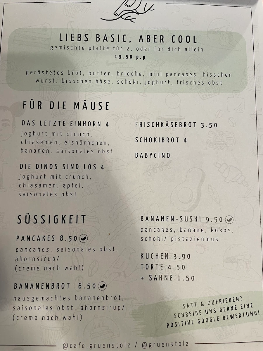 Speisekarte, Grünstolz Café