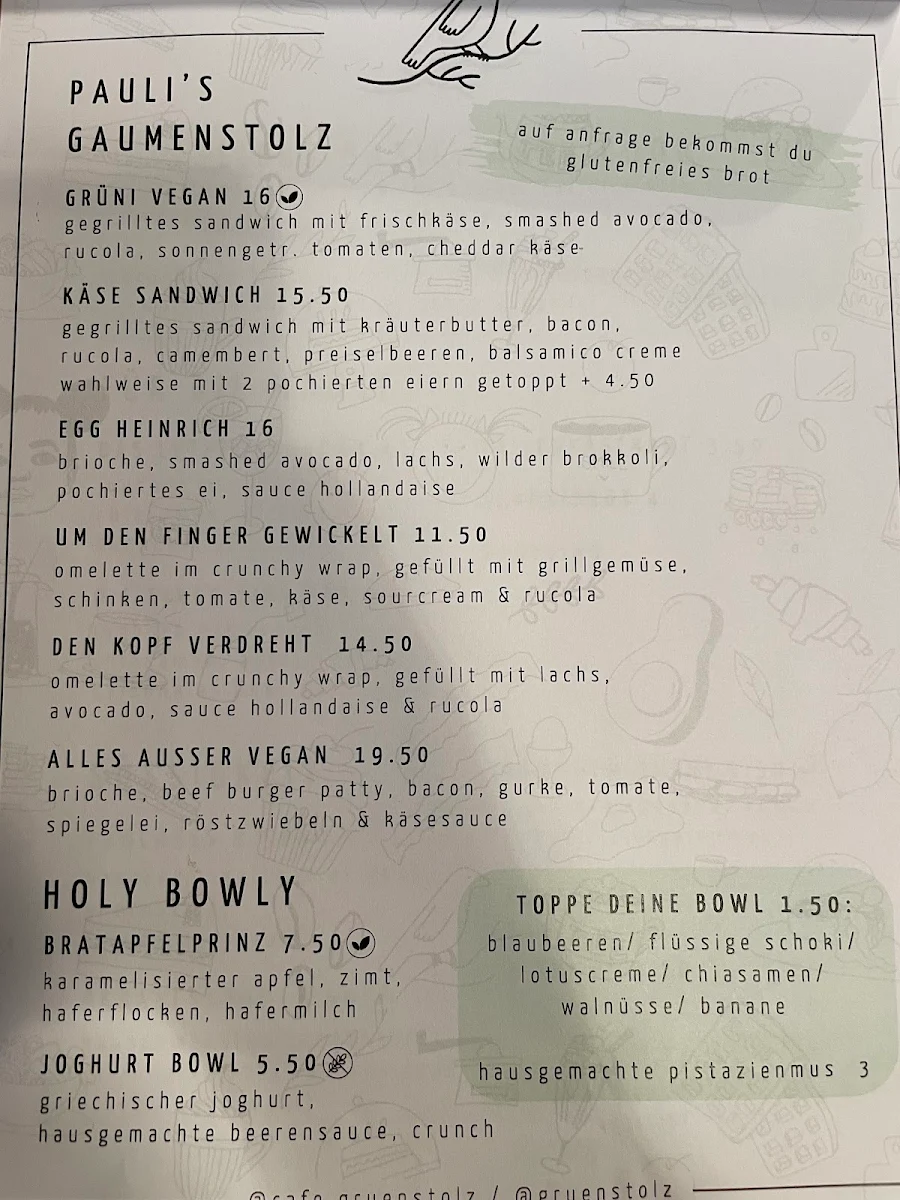 Speisekarte, Grünstolz Café