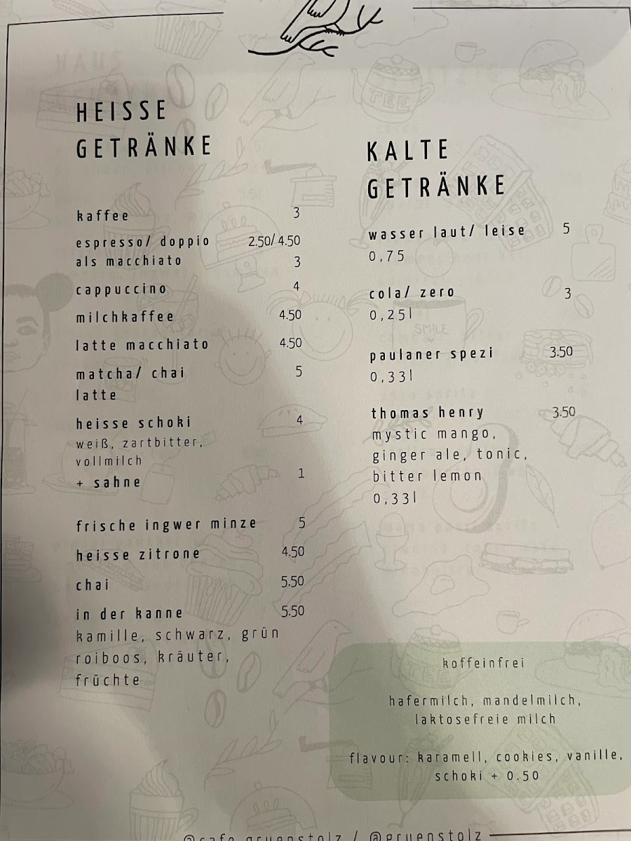 Speisekarte, Grünstolz Café