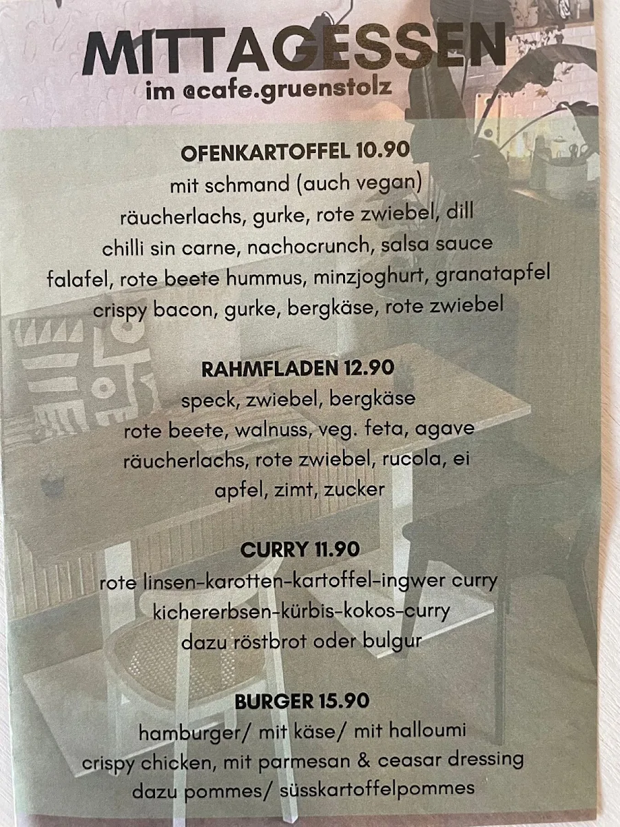Speisekarte, Grünstolz Café