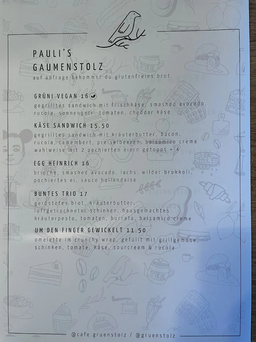 Speisekarte, Grünstolz Café